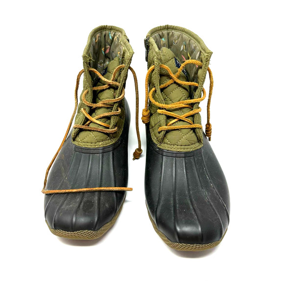 Sperry size 10 women's quilted duck boots waterproof rubber boot green black - Picture 2 of 7